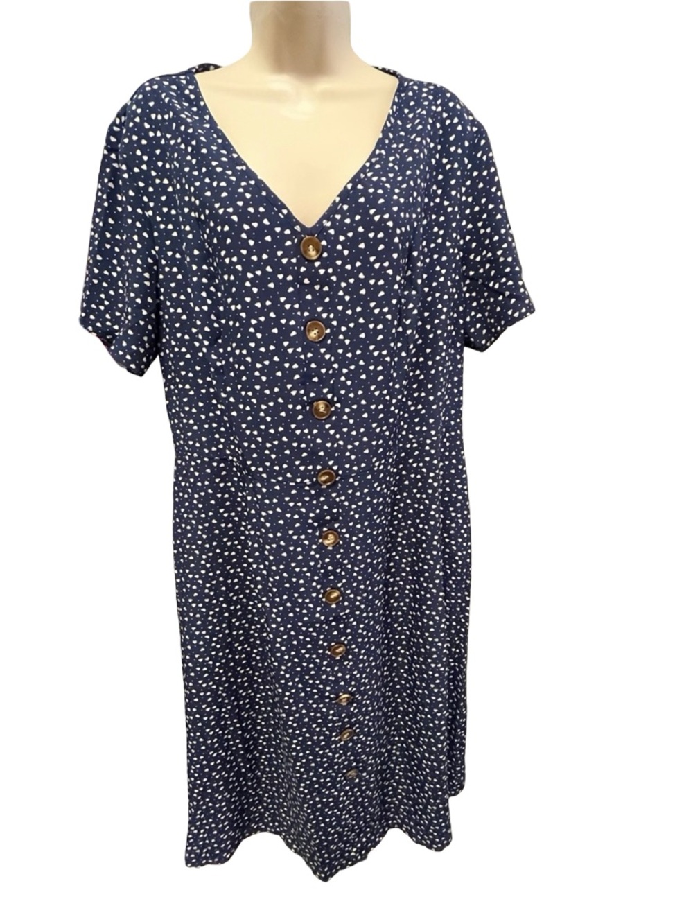 1264 / Navy Heart Print Button-Front Women’s Dress Size XL